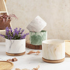 Marbleous Ceramic Flower Planter With Coaster Set Of 4 Nestasia