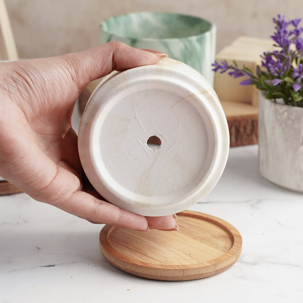 Marbleous Ceramic Flower Planter With Coaster Set Of 4 Nestasia