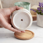 Marbleous Ceramic Flower Planter With Coaster Set Of 4 Nestasia