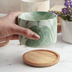 Marbleous Ceramic Flower Planter With Coaster Set Of 4 Nestasia