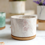 Marbleous Ceramic Flower Planter With Coaster Set Of 4 Nestasia