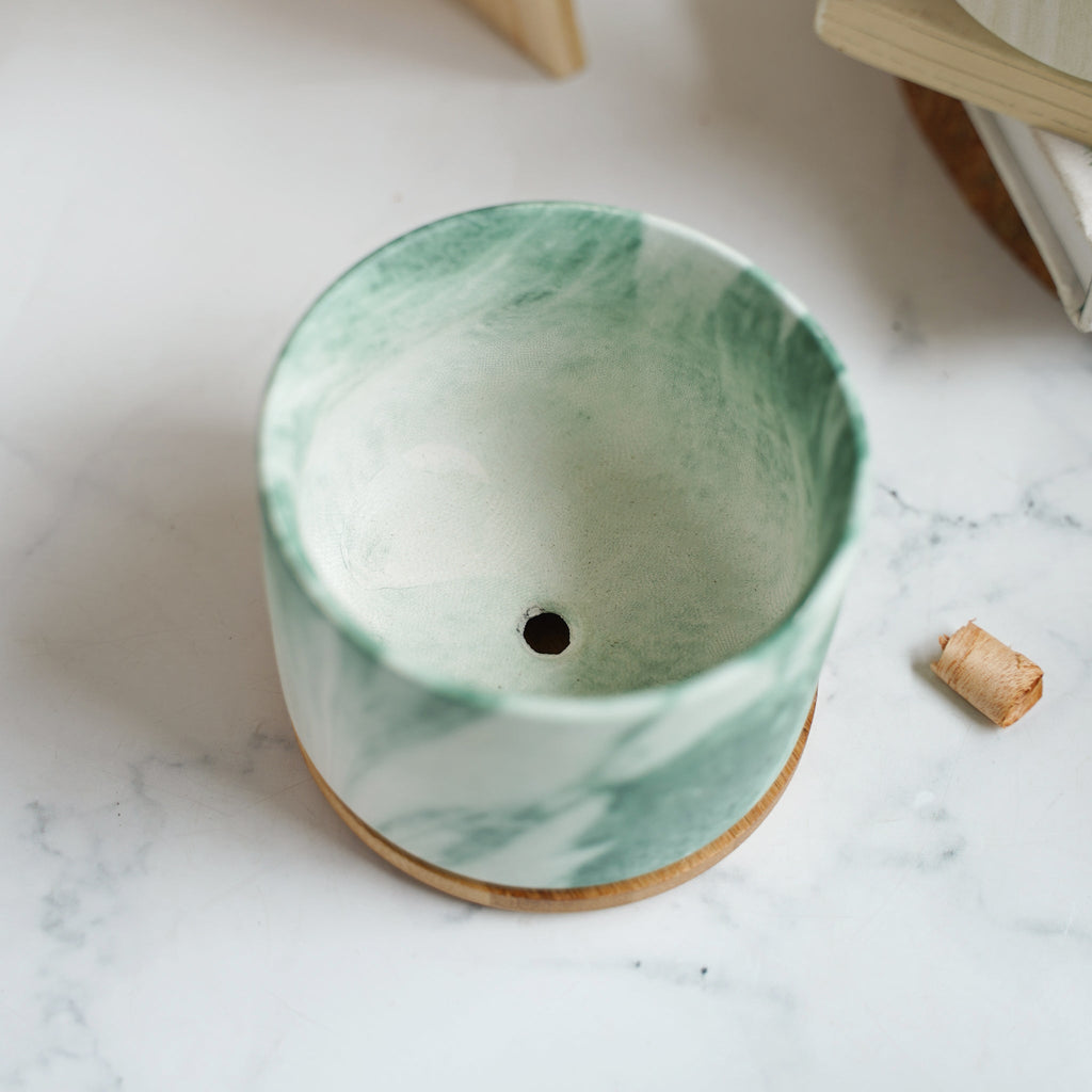 Marbleous Ceramic Flower Planter With Coaster Set Of 4 Nestasia