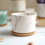 Marbleous Ceramic Flower Planter With Coaster Set Of 4 Nestasia