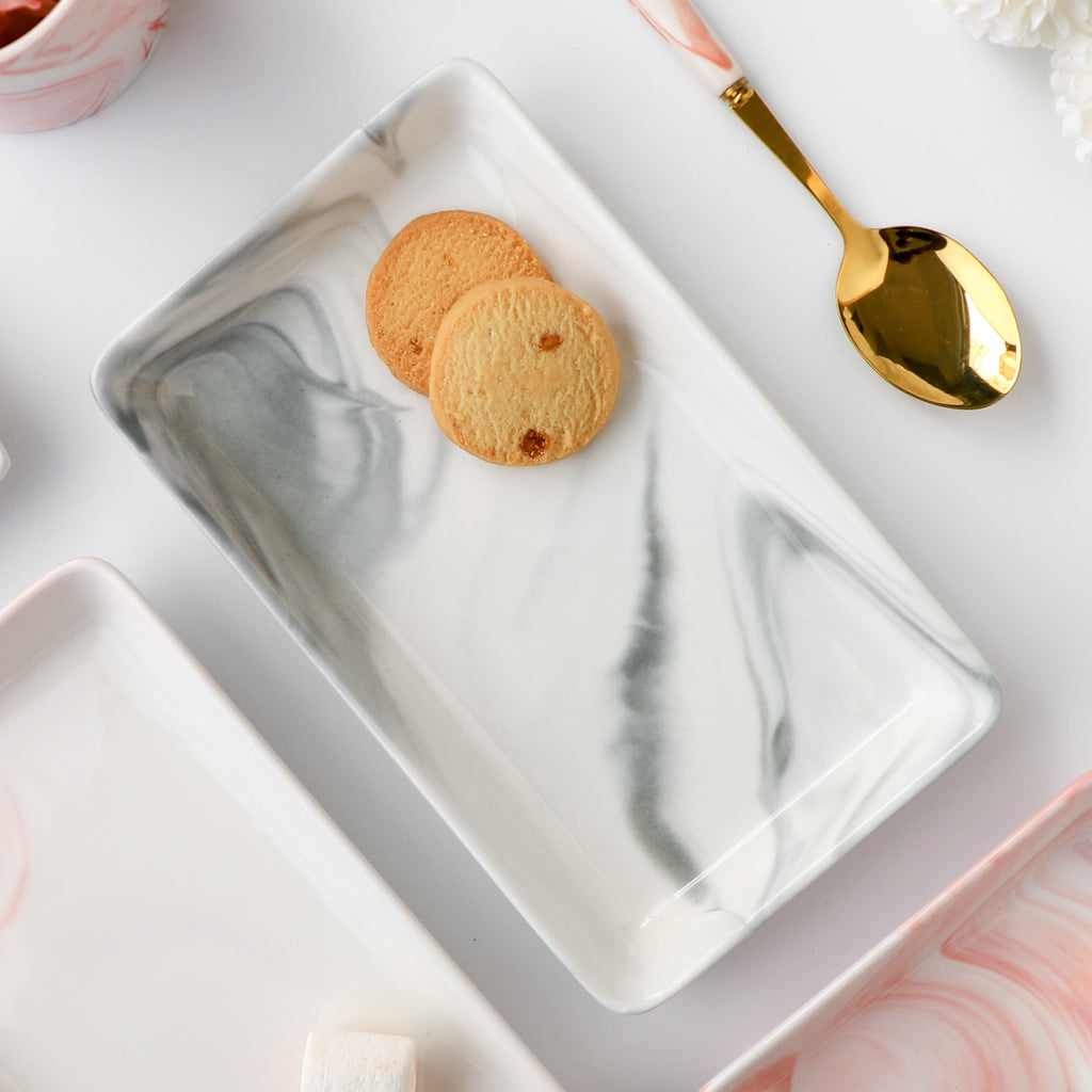 Marble Serving Platter Grey Large 8 Inch Nestasia