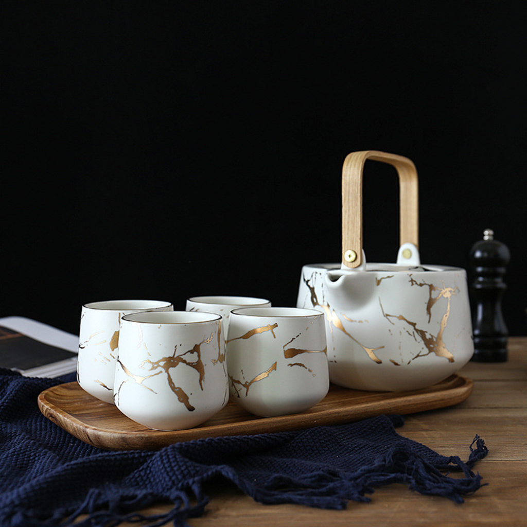 Marble White Gold Tea Set Nestasia