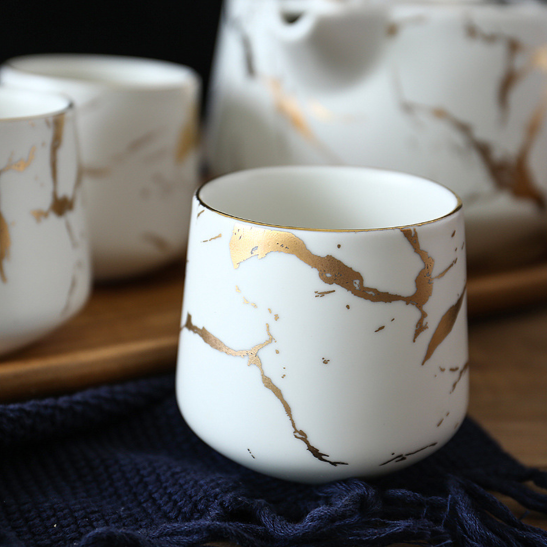 Marble White Gold Tea Set Nestasia