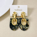 Marbled Arches Earrings Black Green Nestasia