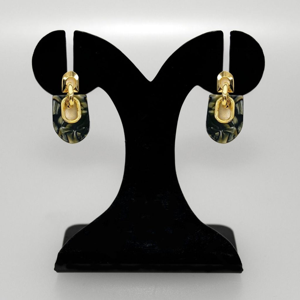 Marbled Arches Earrings Black Green Nestasia