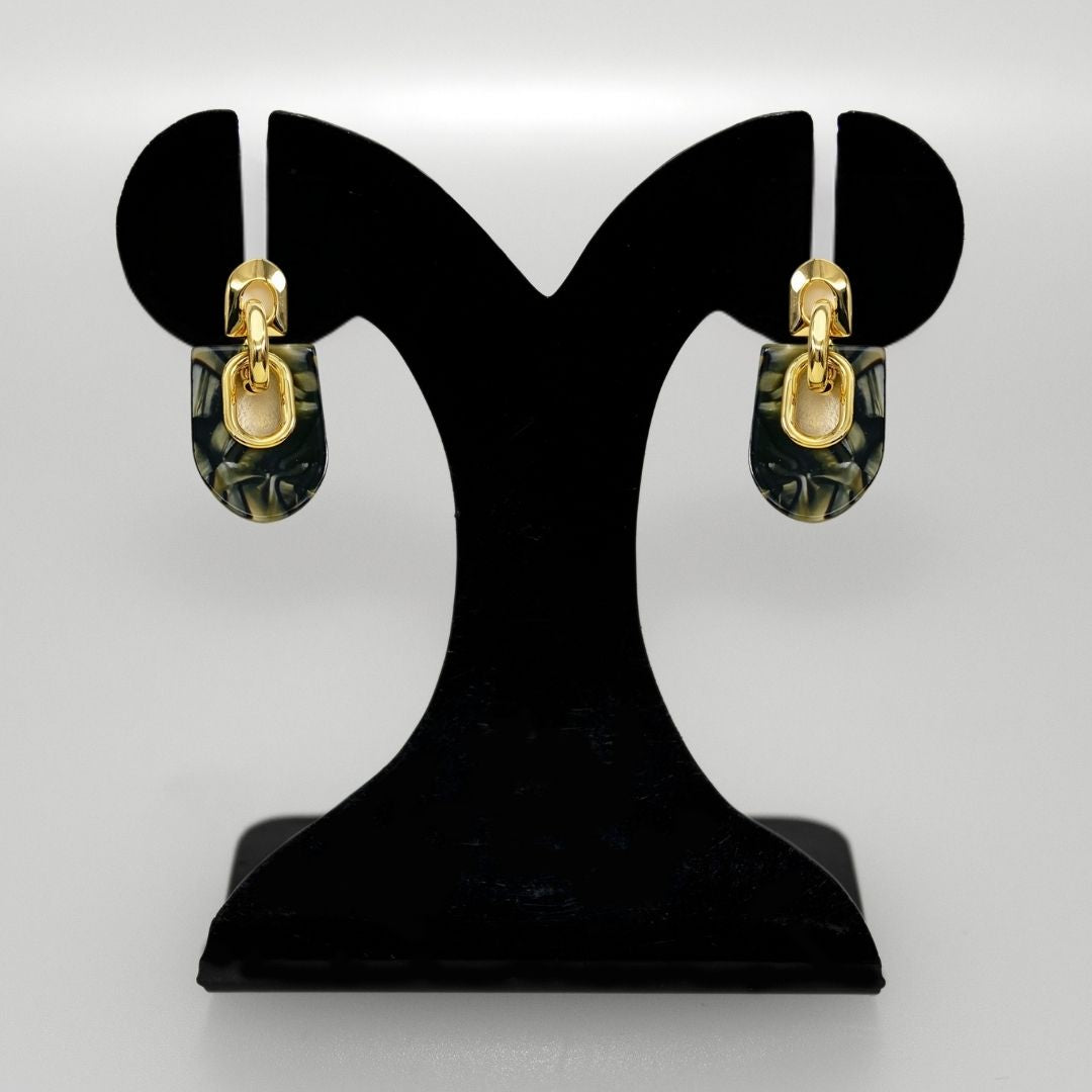 Marbled Arches Earrings Black Green Nestasia