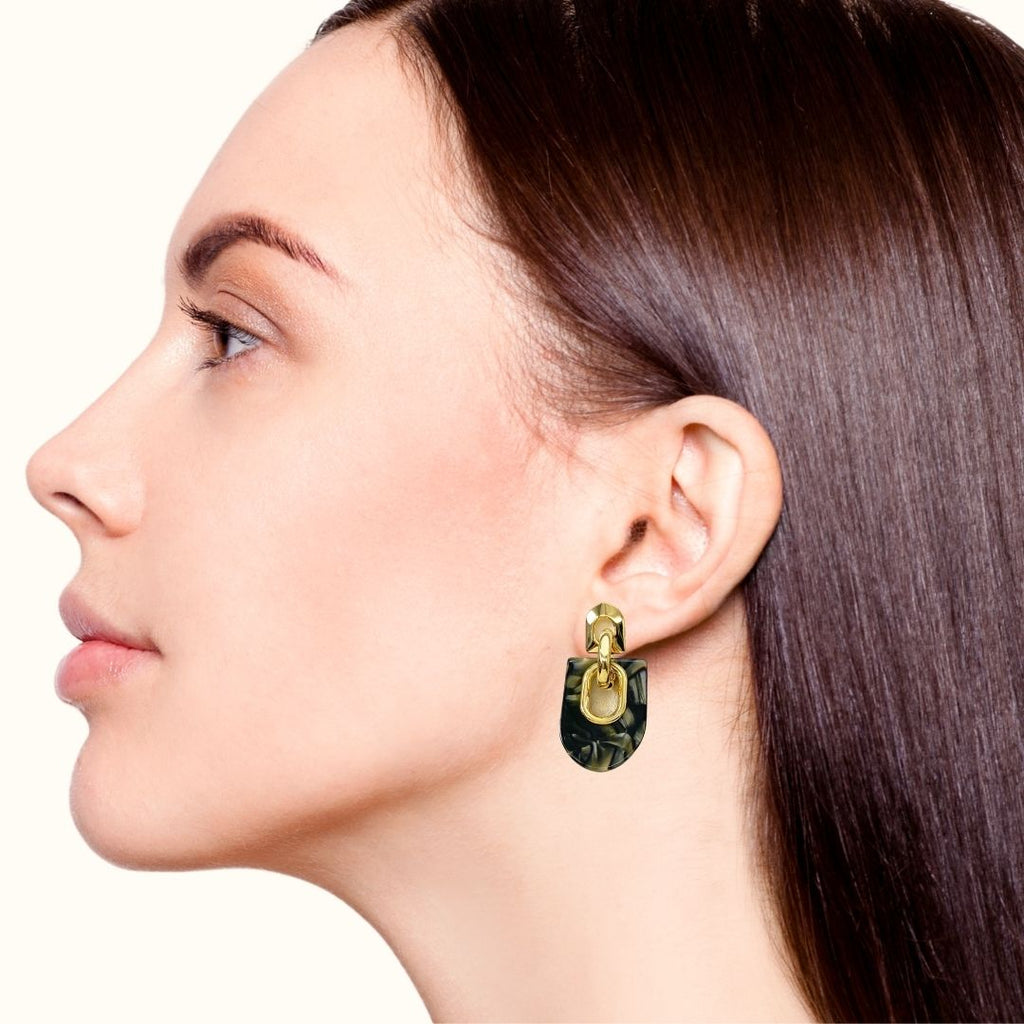 Marbled Arches Earrings Black Green Nestasia
