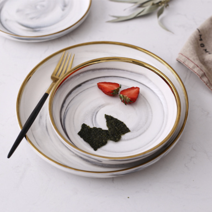Marble Patterned Ceramic Dinner Plate Grey 10 Inch Nestasia