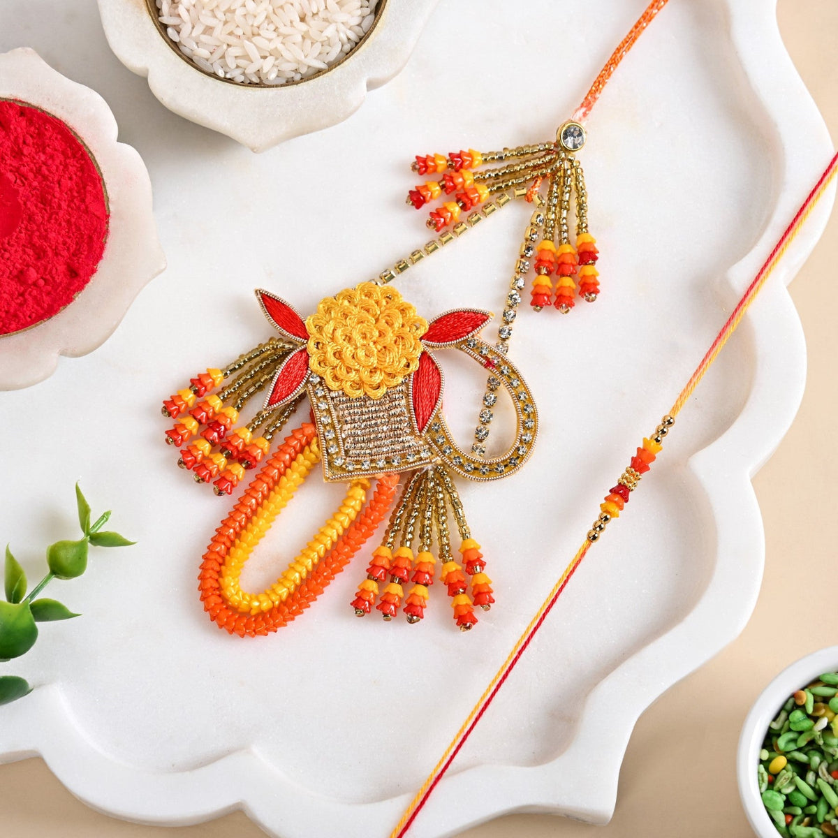 Marigold Grace Rakhi And Lumba Set Nestasia