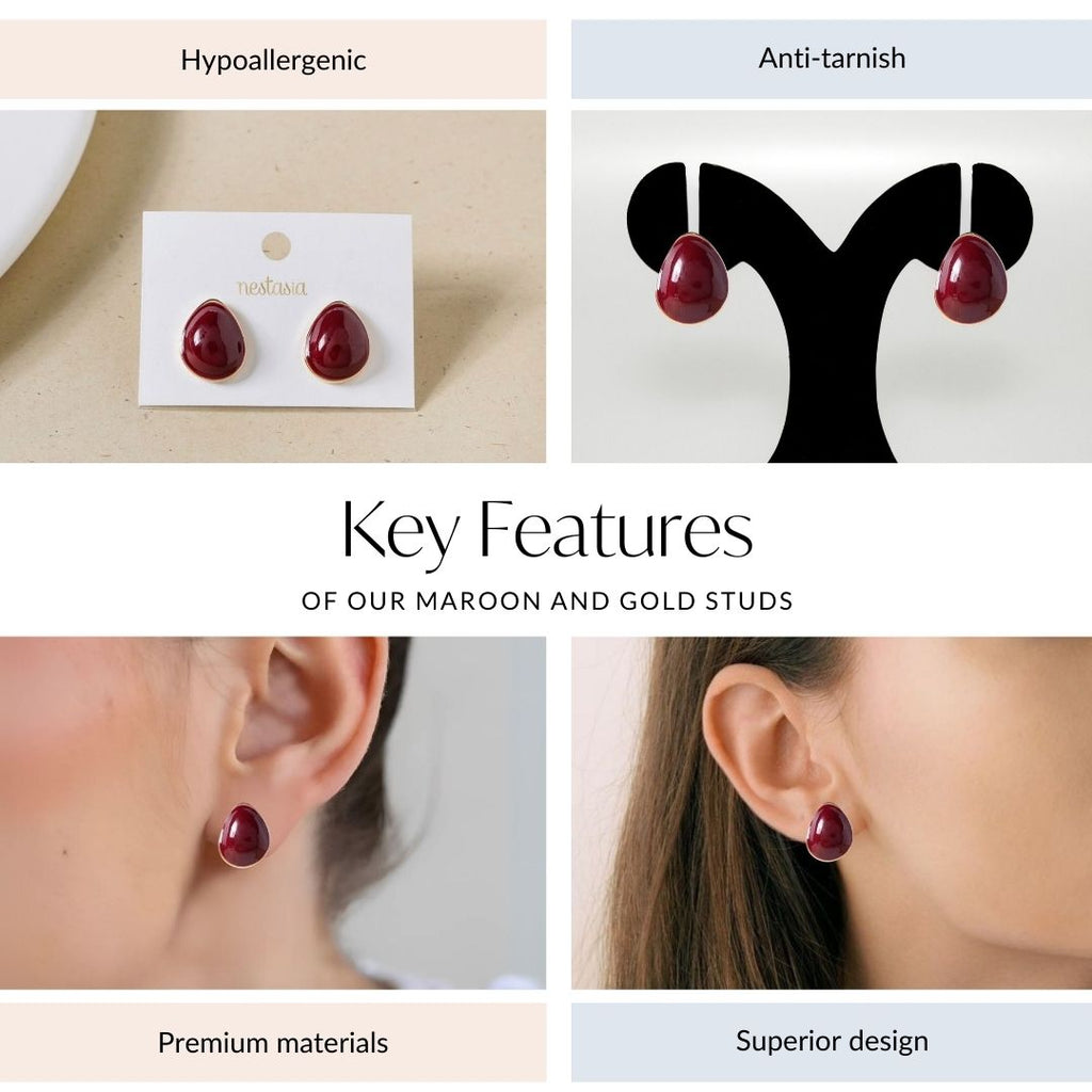Maroon And Gold Studs Nestasia