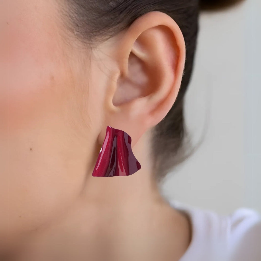 Maroon Textured Earrings Nestasia