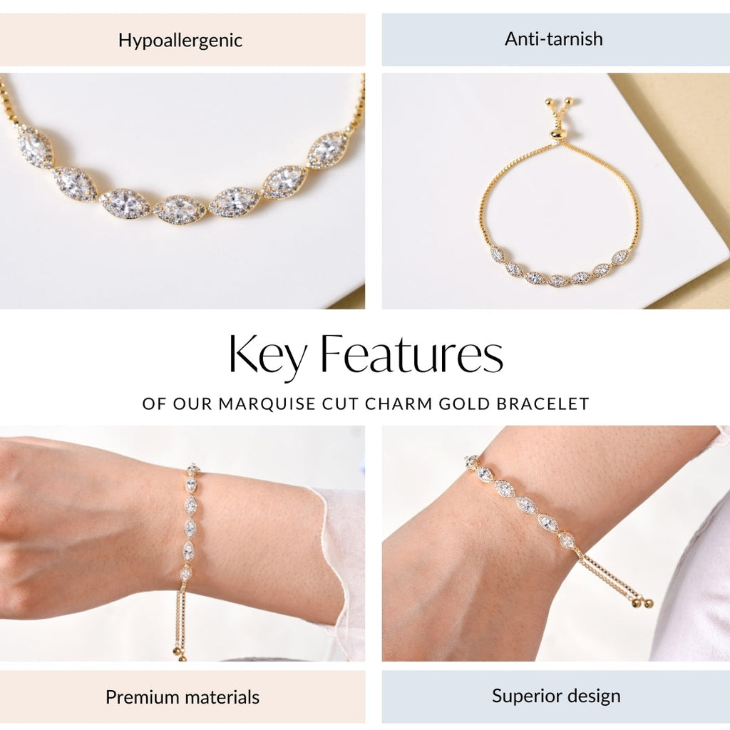 Marquise Cut Charm Gold Bracelet Nestasia