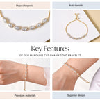 Marquise Cut Charm Gold Bracelet Nestasia