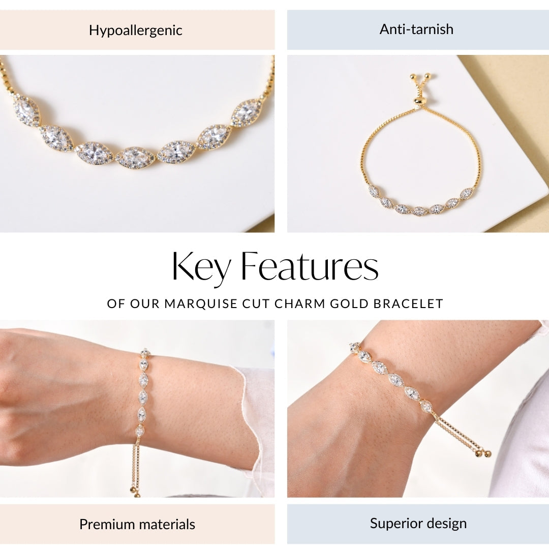 Marquise Cut Charm Gold Bracelet Nestasia