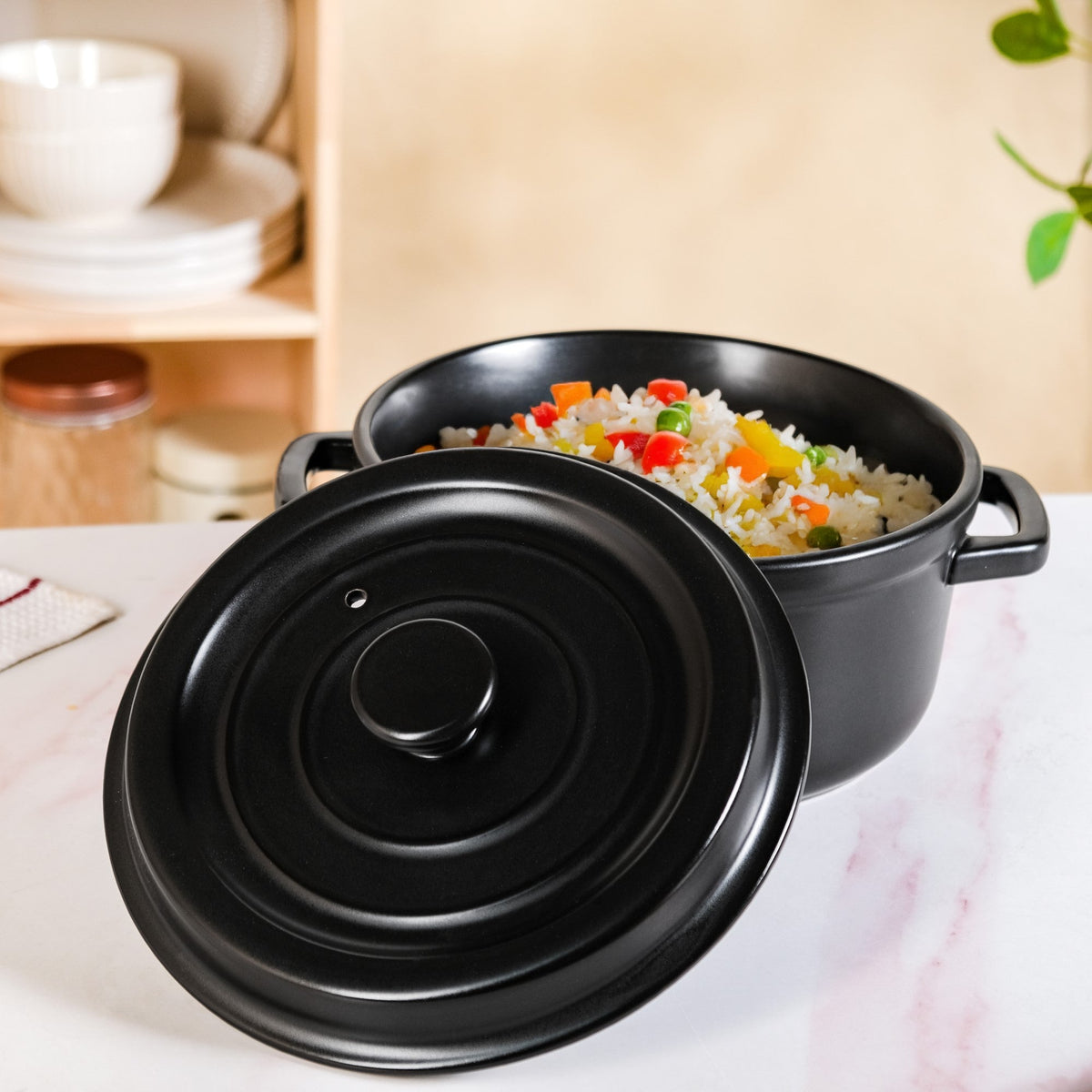 Matte Black Ceramic Cocotte Cooking Pot 4200ml Nestasia