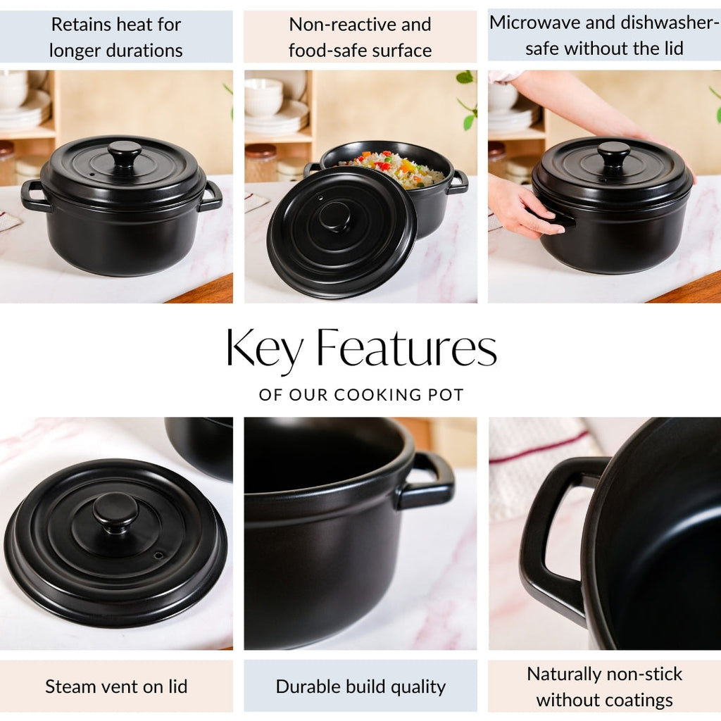 Matte Black Ceramic Cocotte Cooking Pot 4200ml Nestasia