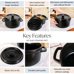 Matte Black Ceramic Cocotte Cooking Pot 4200ml Nestasia