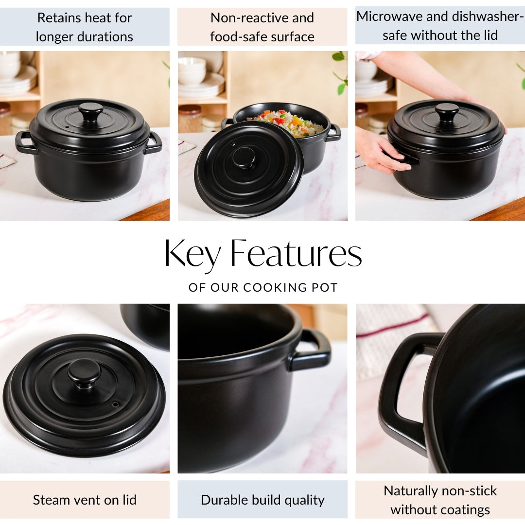 Matte Black Ceramic Cocotte Cooking Pot 4200ml Nestasia