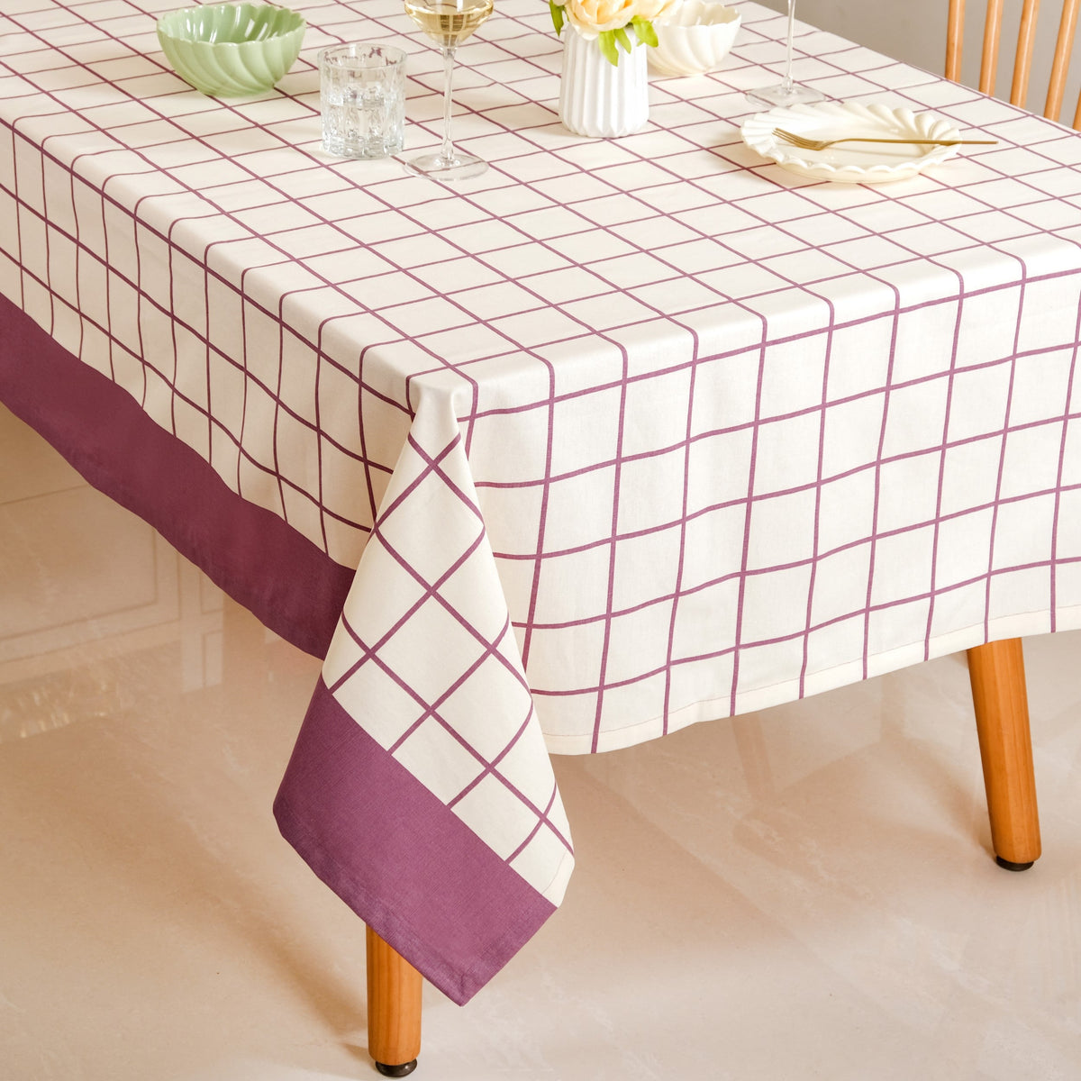 Dusty Mauve Cotton 8 Seater Water Resistant Tablecloth 274x152cm Nestasia