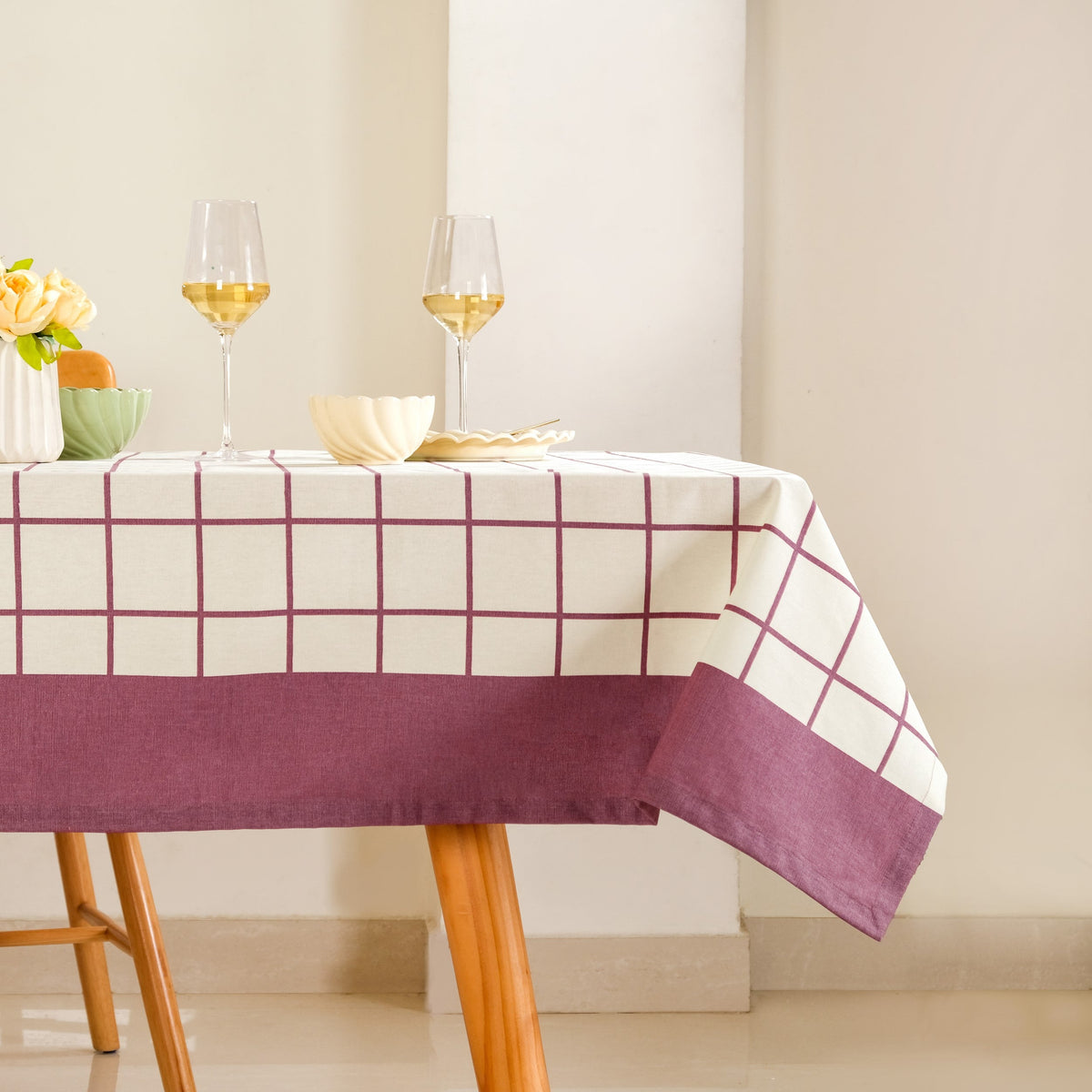 Dusty Mauve 6 Seater Pure Cotton Tablecloth 203x152cm Nestasia