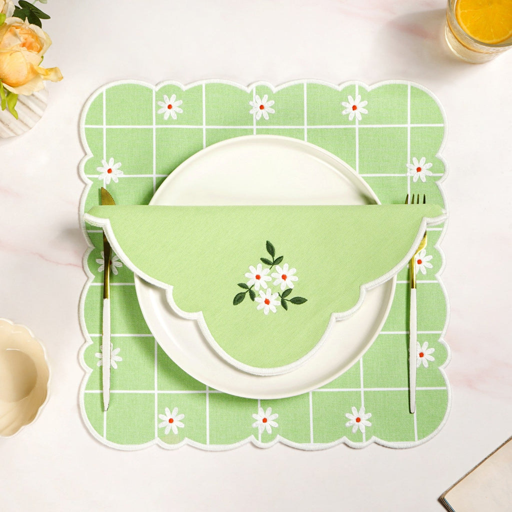 Pistachio Green Cotton Embroidered Table Napkin Set Of 6 Nestasia