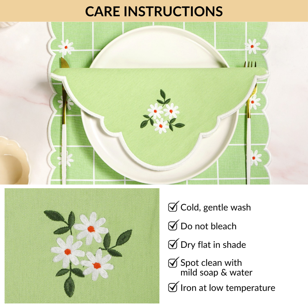 Pistachio Green Cotton Embroidered Table Napkin Set Of 6 Nestasia