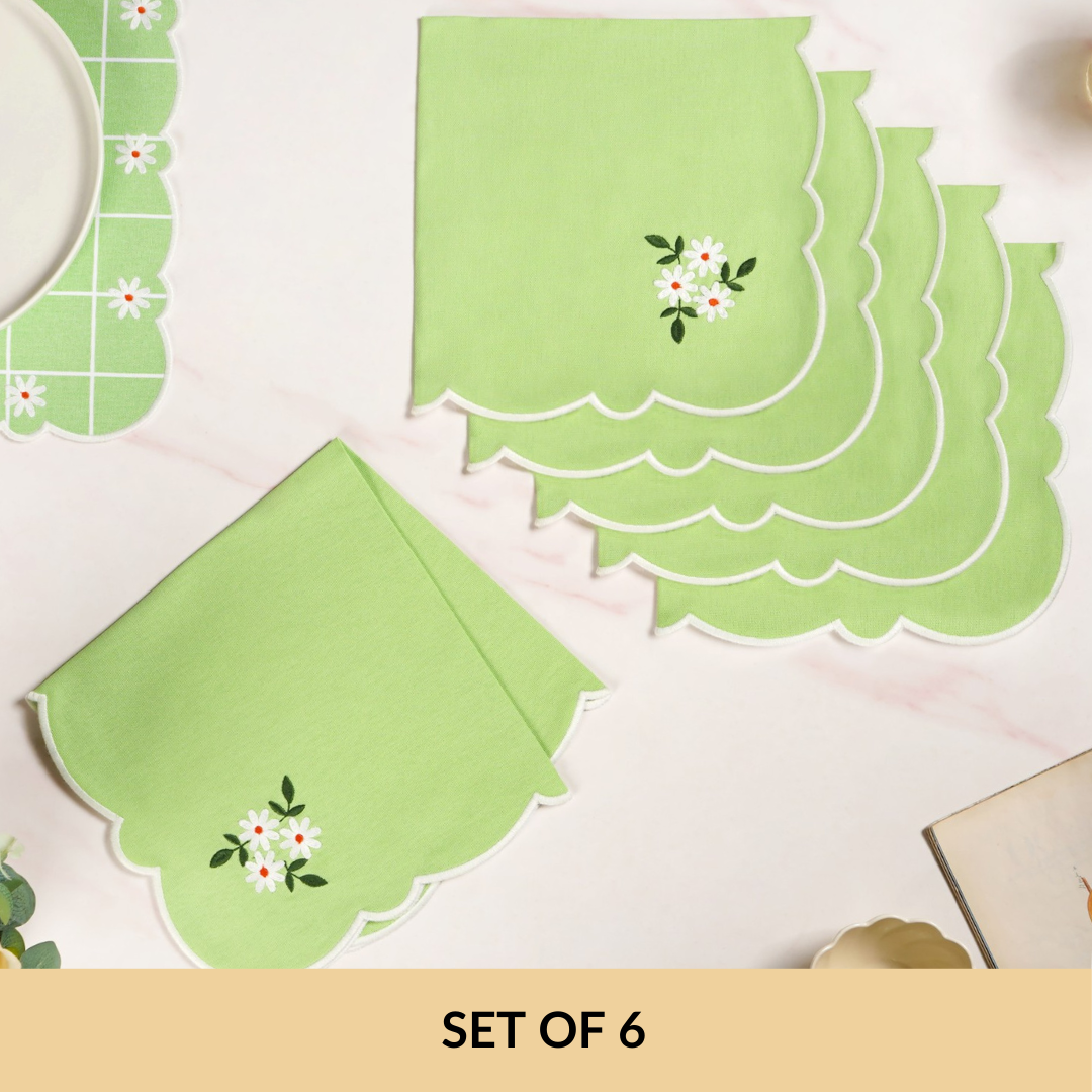 Pistachio Green Cotton Embroidered Table Napkin Set Of 6 Nestasia