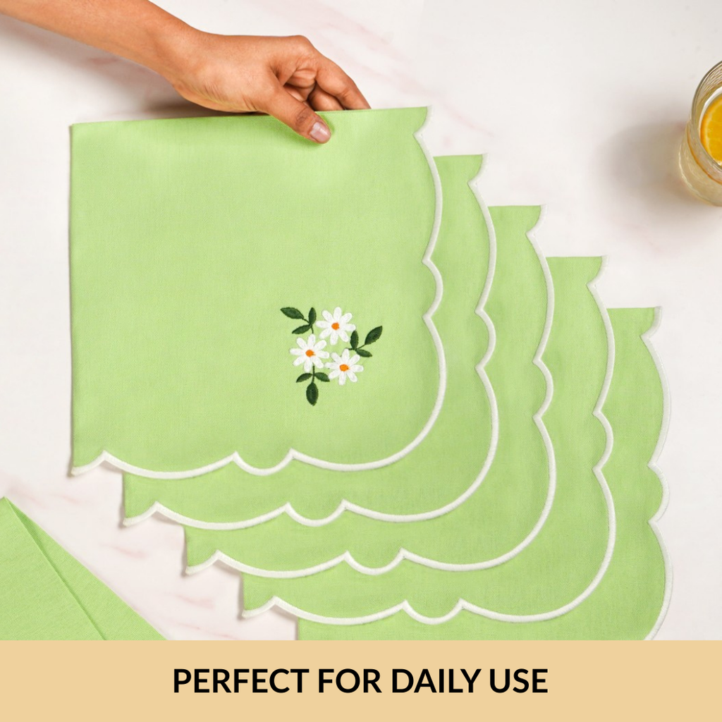 Pistachio Green Cotton Embroidered Table Napkin Set Of 6 Nestasia