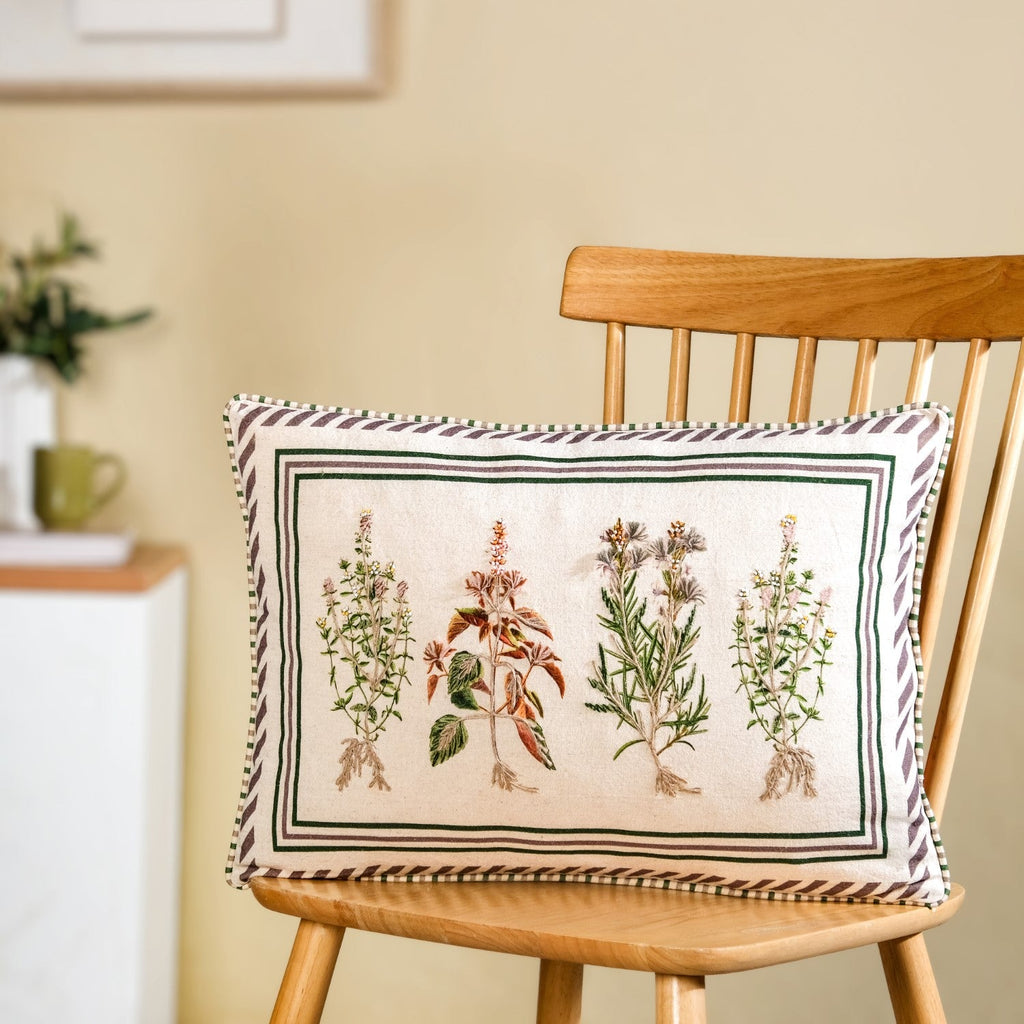 Meadow Root Cotton Embroidered Cushion Cover 50x35cm Nestasia