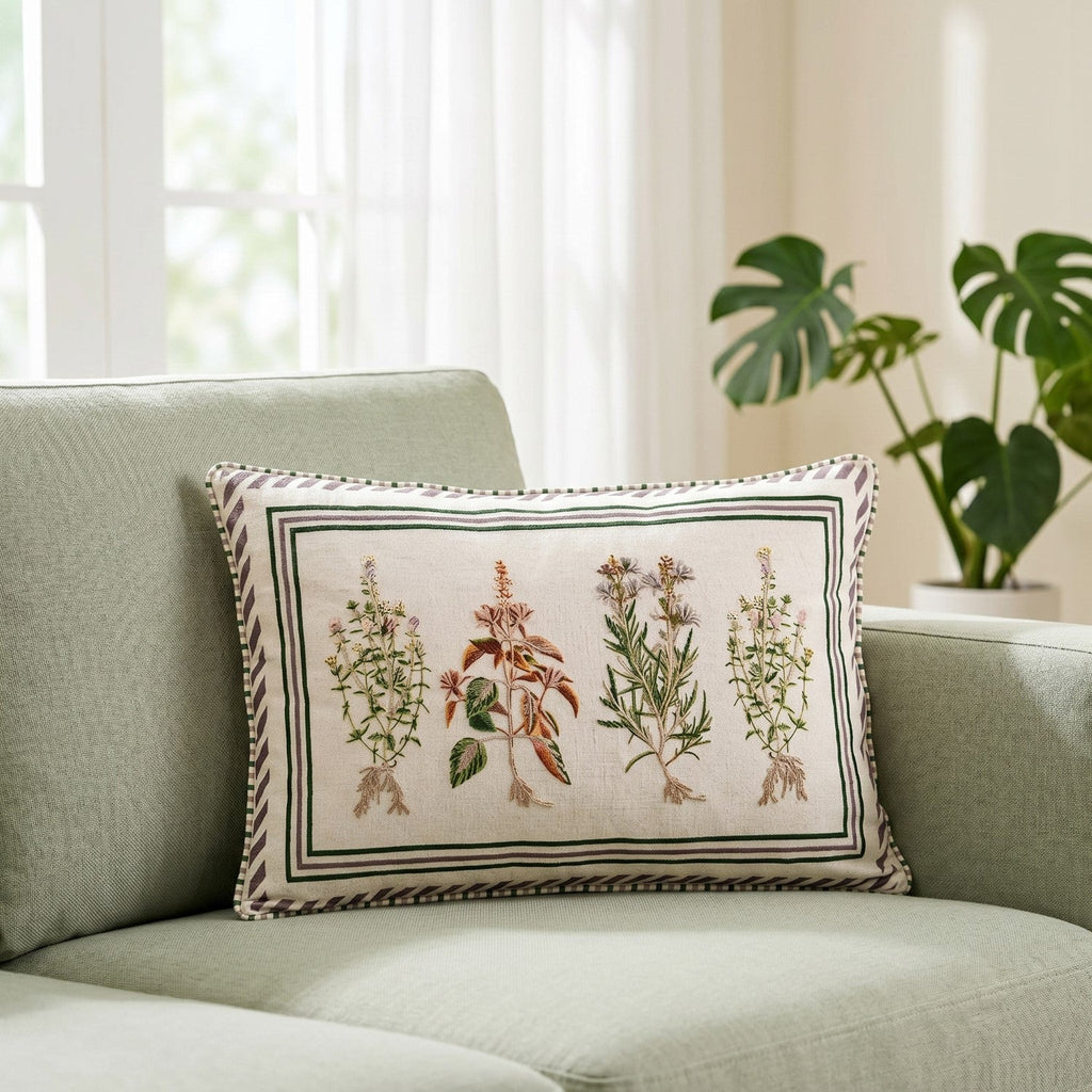 Meadow Root Cotton Embroidered Cushion Cover 50x35cm Nestasia