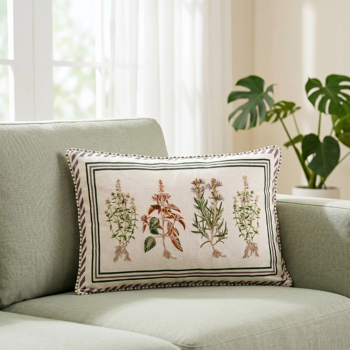 Meadow Root Cotton Embroidered Cushion Cover 50x35cm Nestasia