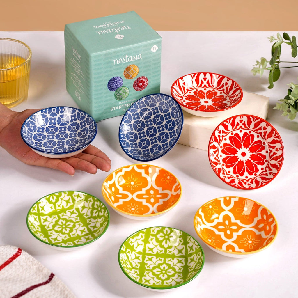 Mediterranean Vibrancy Small Ceramic Bowls Set Of 8 70ml Nestasia