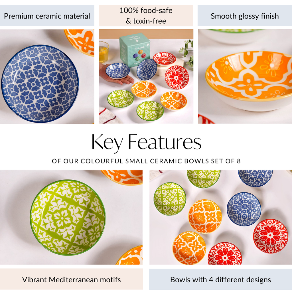 Mediterranean Vibrancy Small Ceramic Bowls Set Of 8 70ml Nestasia
