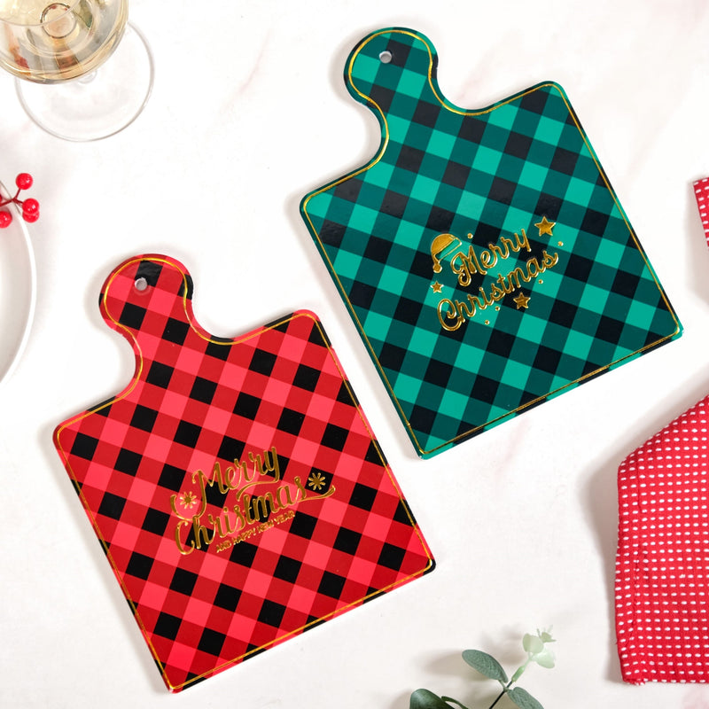 Plaid Red Green Ceramic Serving Platter Set Of 2 24x17cm Nestasia