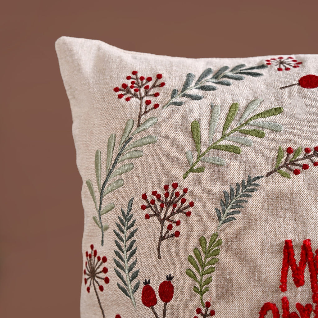 Merry Christmas Wreath Embroidered Cushion Cover 40x40cm Nestasia