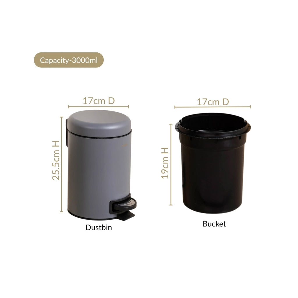 Clean Curve Dustbin With Removable Bucket Grey 3000ml Nestasia