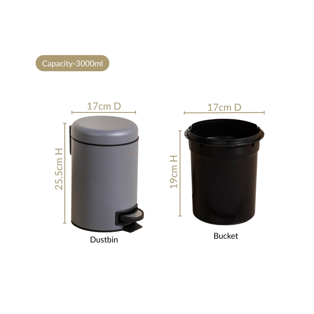 Clean Curve Dustbin With Removable Bucket Grey 3000ml Nestasia