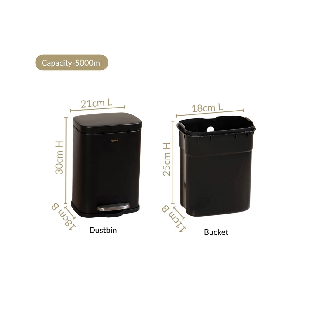 Dustro Metal Pedal Dustbin Black 5000ml Nestasia