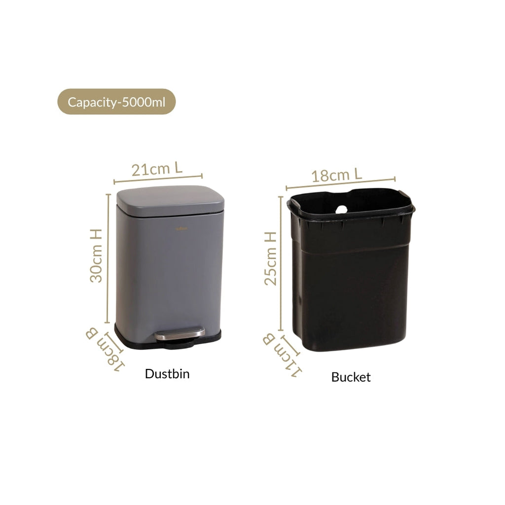 Dustro Metal Pedal Dustbin Grey 5000ml Nestasia