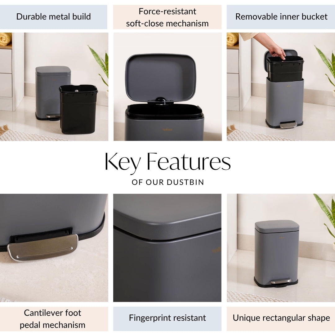 Dustro Metal Pedal Dustbin Grey 5000ml Nestasia