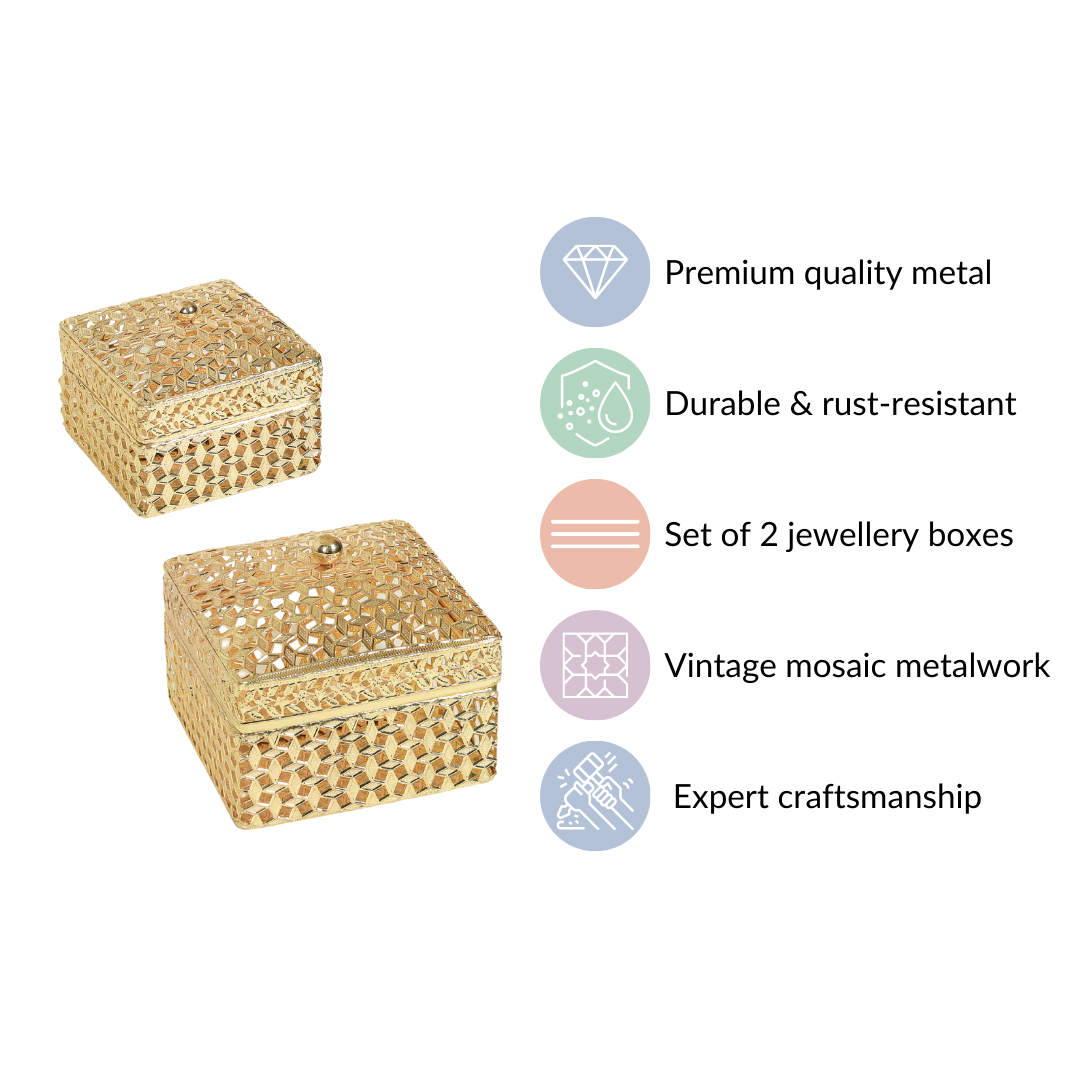 Set of 2 Vintage Jewellery Box Gold Nestasia