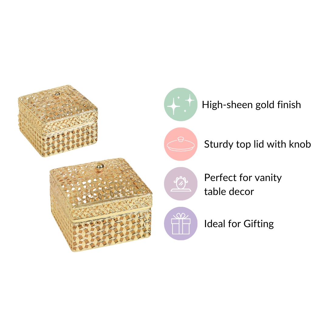 Set of 2 Vintage Jewellery Box Gold Nestasia