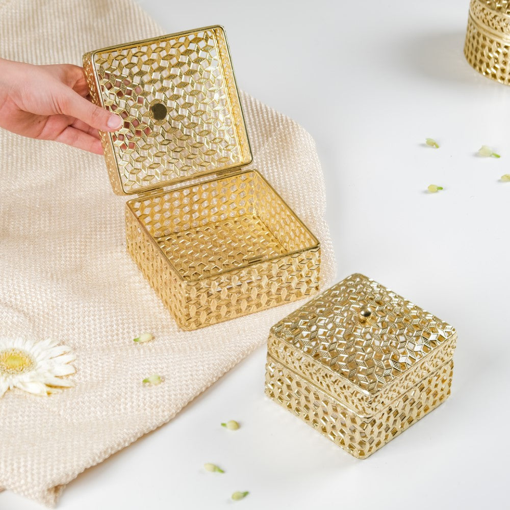 Set of 2 Vintage Jewellery Box Gold Nestasia