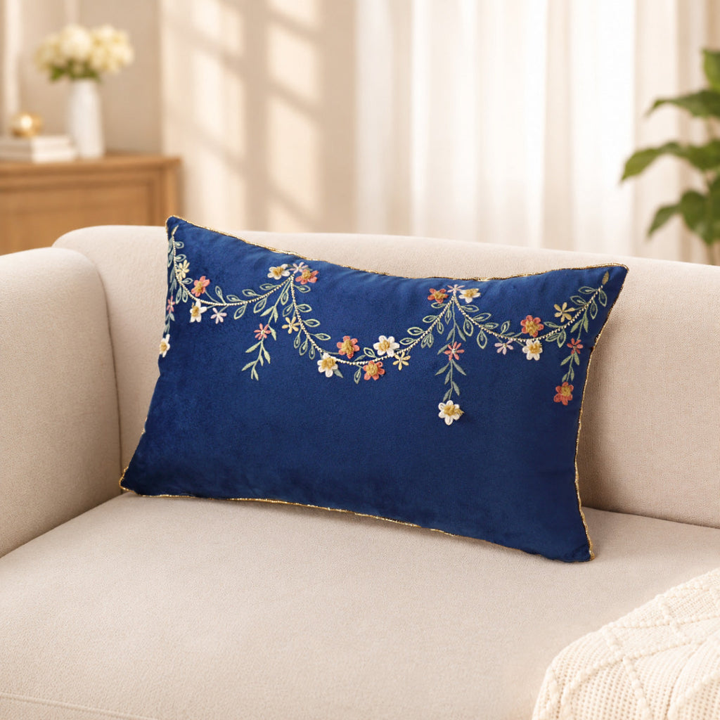 Midnight Bloom Embroidered Cushion Cover 50x30cm Nestasia