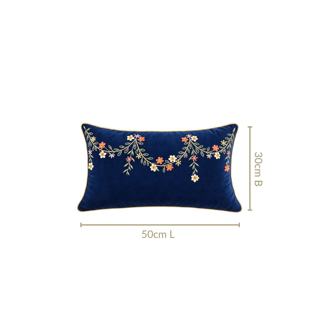 Midnight Bloom Embroidered Cushion Cover 50x30cm Nestasia