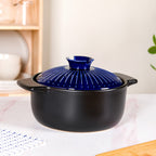 Lumea Ribbed Ceramic Cooking Pot Blue 3500ml Nestasia