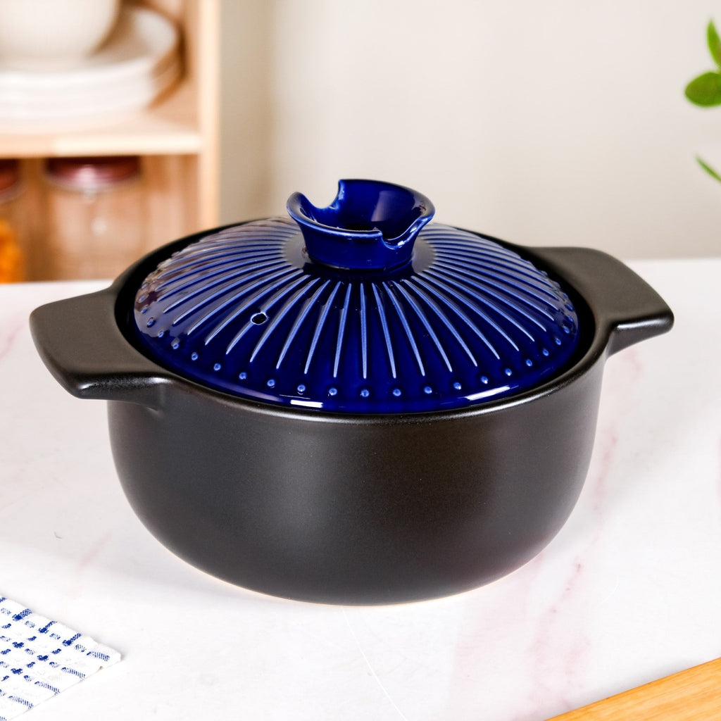 Lumea Ribbed Ceramic Cooking Pot Blue 3500ml Nestasia